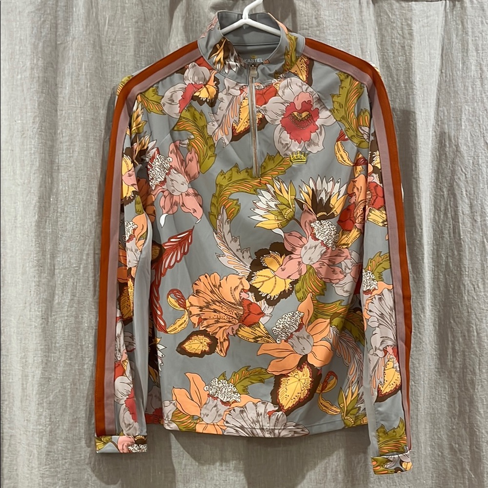 Gray and Orange Long Sleeve Floral Tee